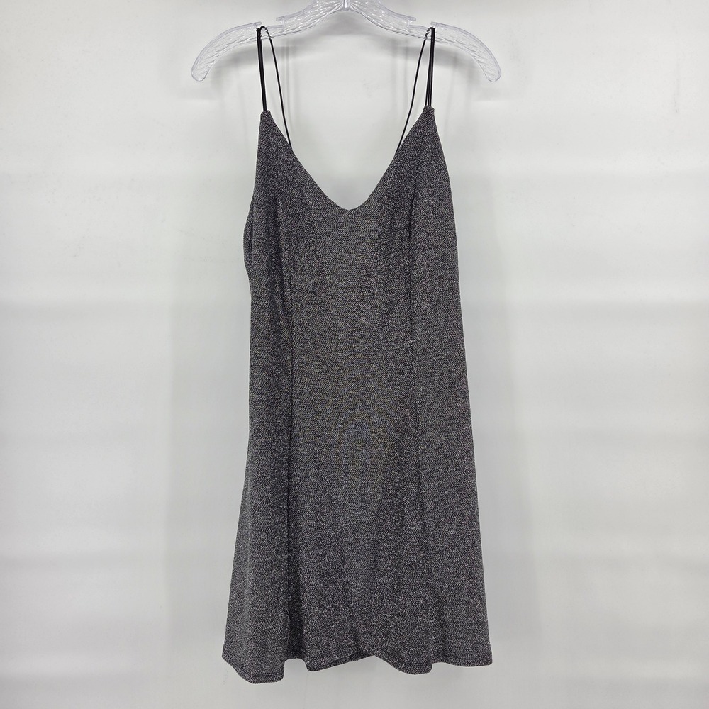 H&M Divided Mini Dress Large Silver Black Metallic Shimmer Disco Glam Party